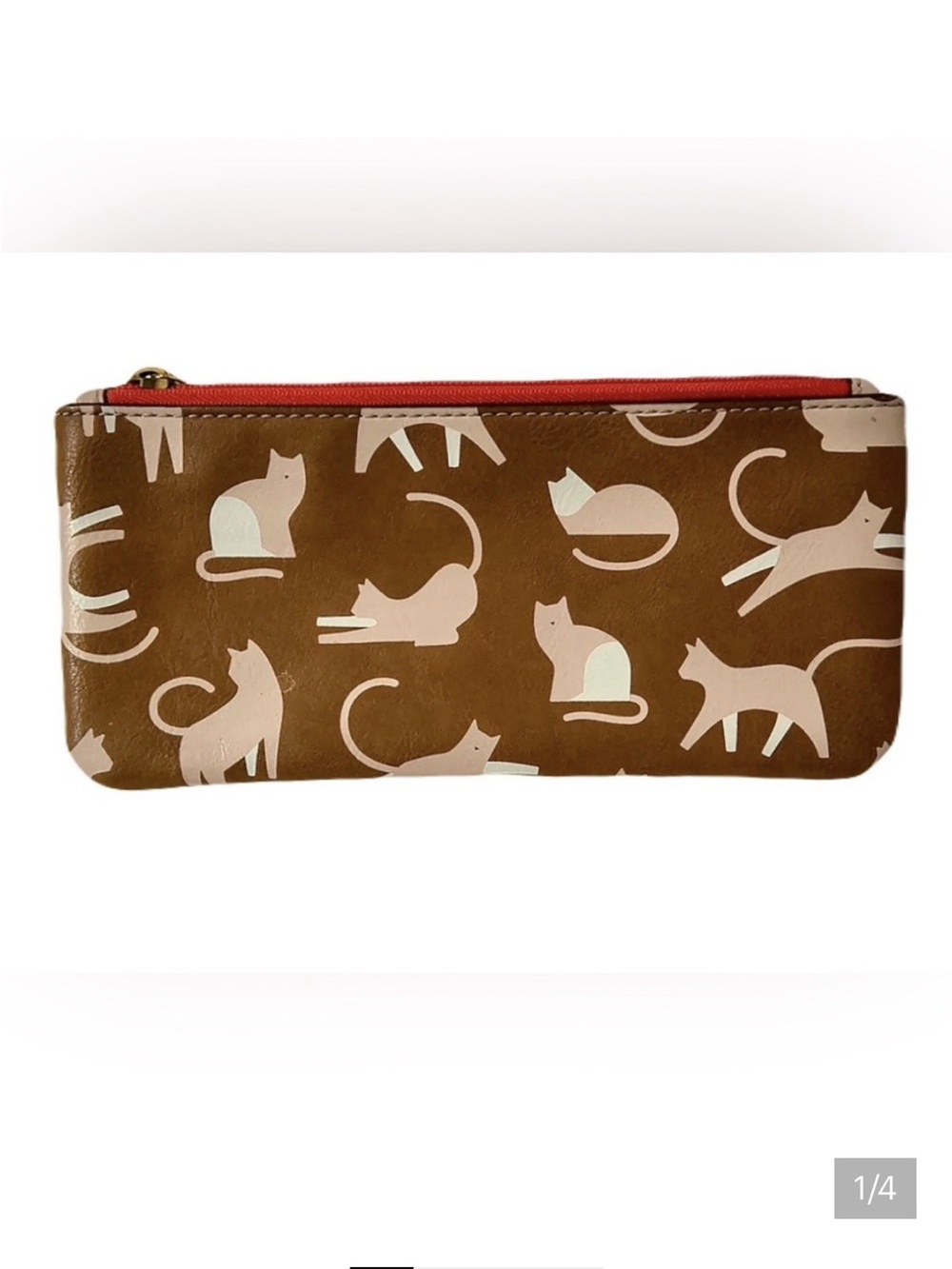 Fossil pouch with cat pattern brown faux leather with red trim Women’s bags